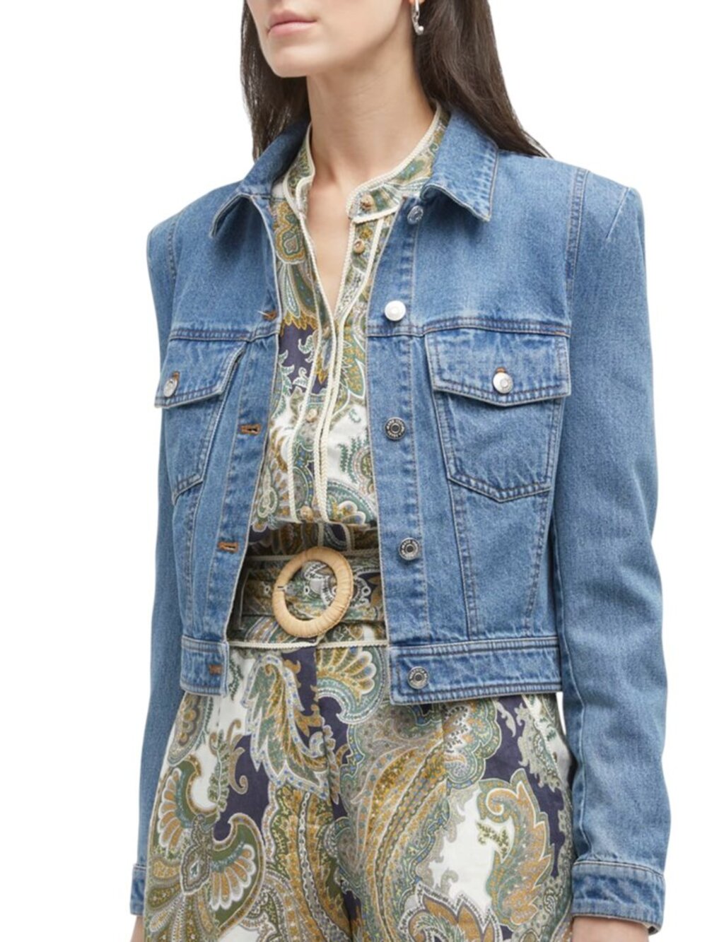 Veronica Beard Hartford Strong Shoulder Denim Jean Jacket Small